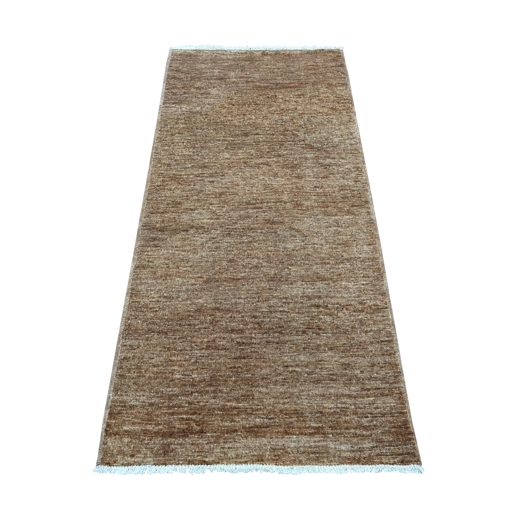 2'8"x5'7" Coffee Brown, Plain Solid Pattern, Hand Knotted, Hand Spun Ghazni Wool, Lush and Plush, Short Runner, Oriental Rug 
